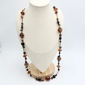 Long Brown Glass Beaded Necklace Earth Tone Boho Statement